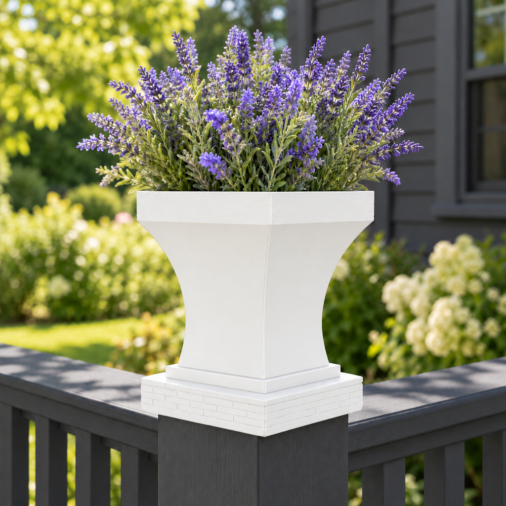 6x6 Post Cap Planter – White – Brick Base 5.5x5.5 Post Size