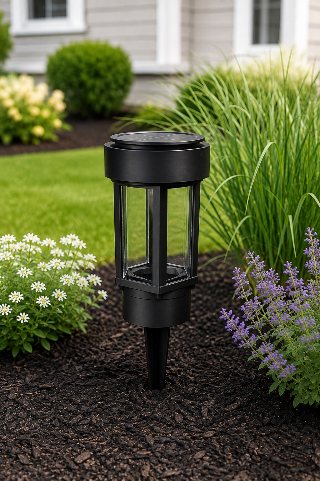 Decorative Clear Glass LED Solar Landscape Light – Black