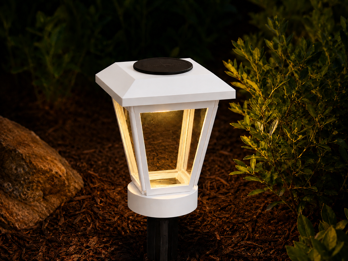 White Lantern with 6-Inch Riser & Clear Glass LED Bulb for Landscape Lighting