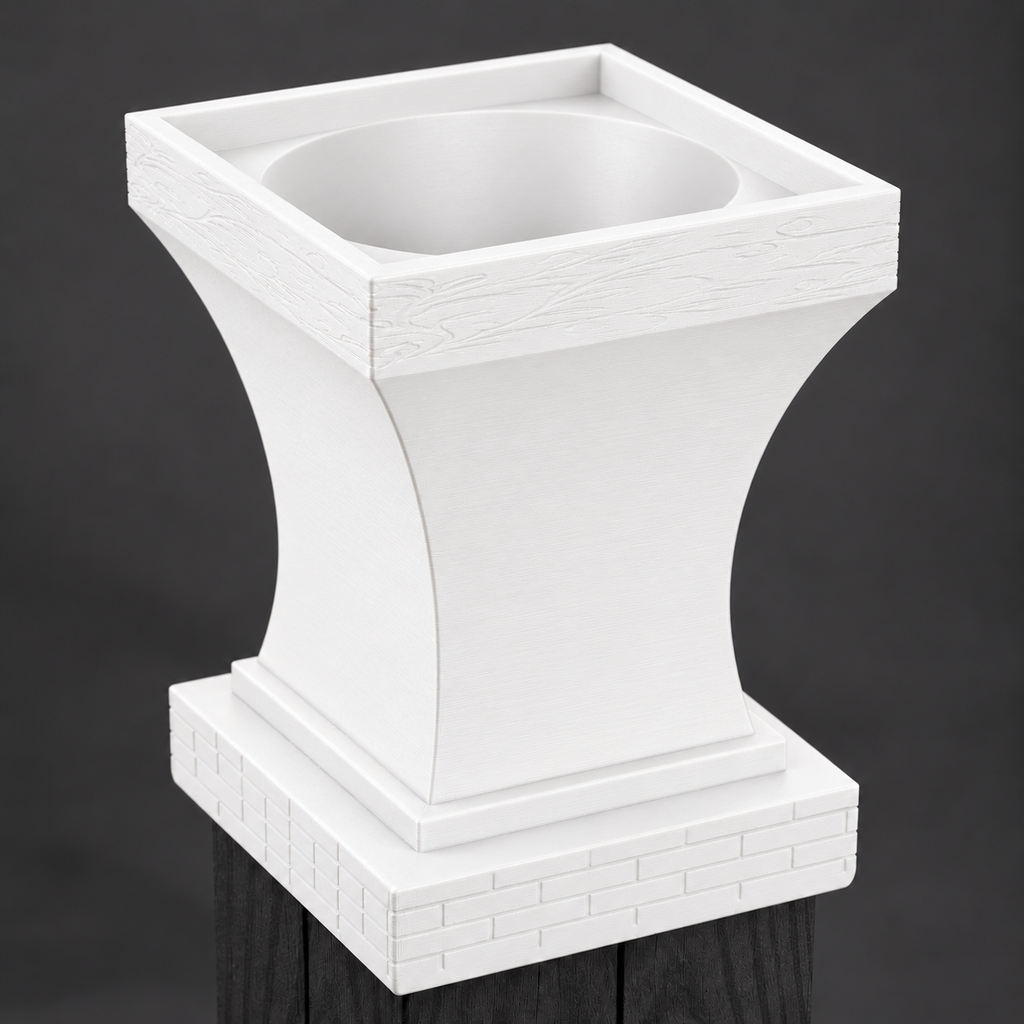 6x6 Post Cap Planter – White – Brick Base 5.5x5.5 Post Size