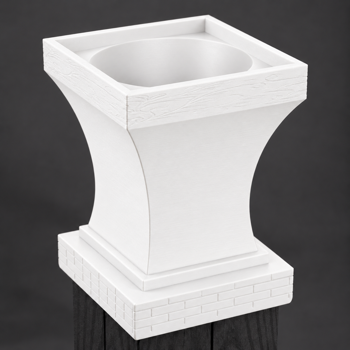 6x6 Post Cap Planter – White – Brick Base 5.5x5.5 Post Size
