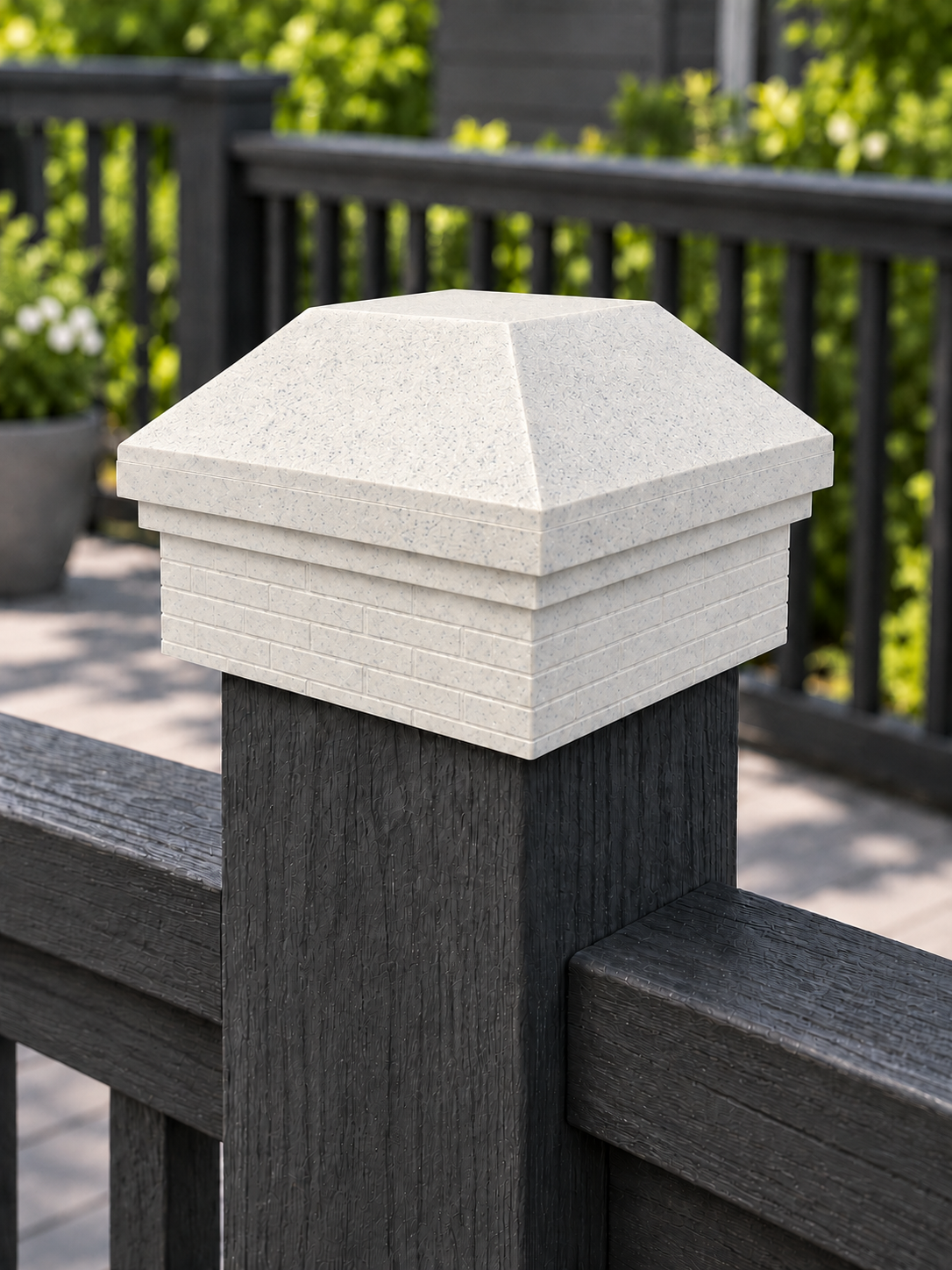 4×4 Post Cap – High Profile Roof with Brick Base – Marble – Fits 4″ Posts