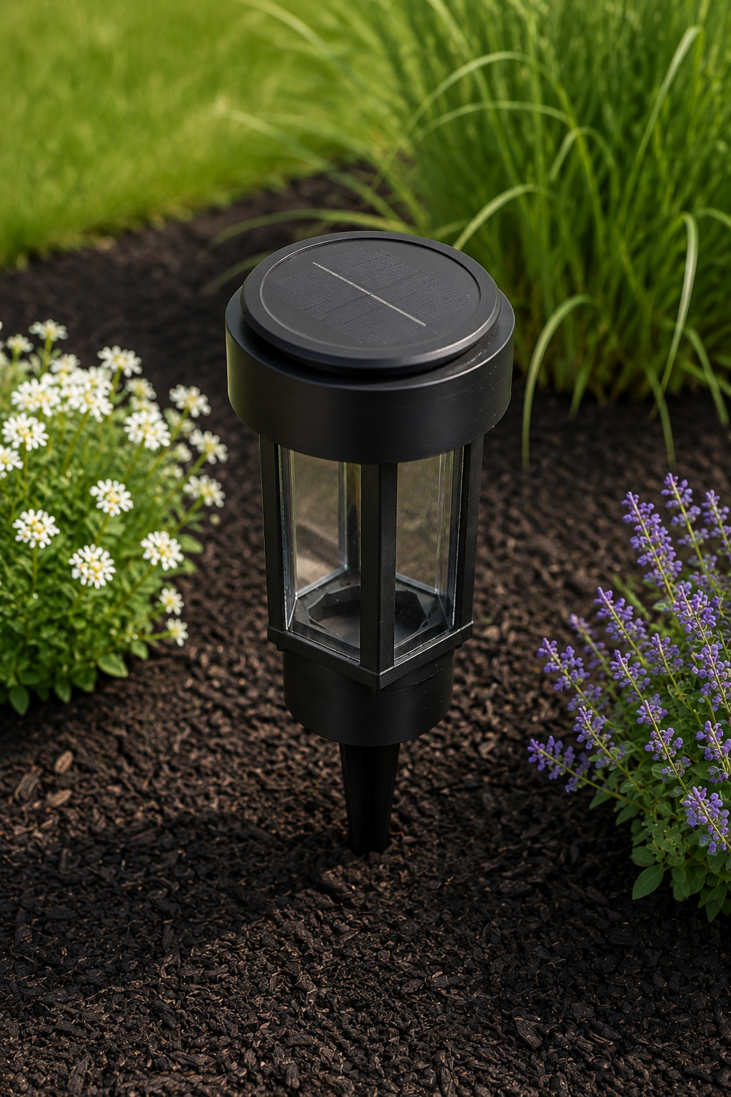 Decorative Clear Glass LED Solar Landscape Light – Black