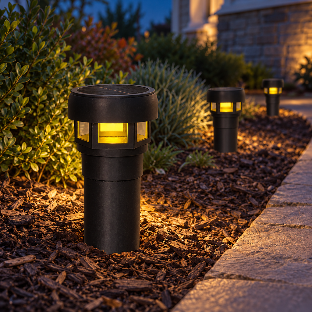 Decorative Solar LED Landscape Light with 3-Inch Riser – Black