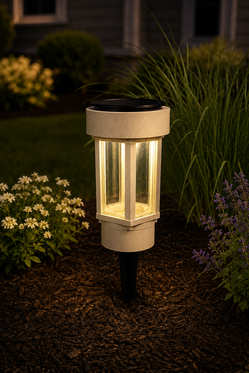 Decorative Clear Glass LED Solar Landscape Light – Marble