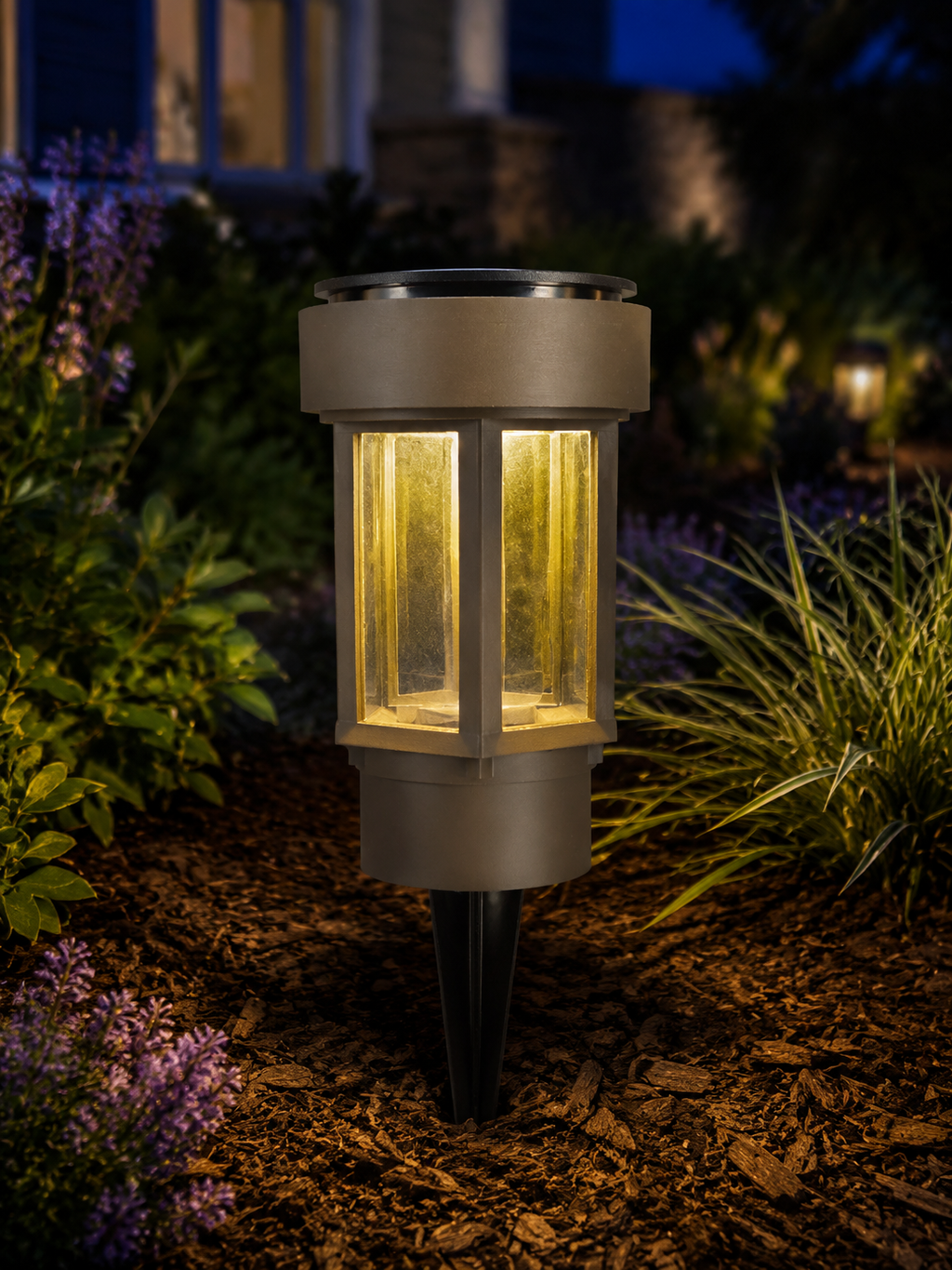Decorative Clear Glass LED Solar Landscape Light – Olive Brown
