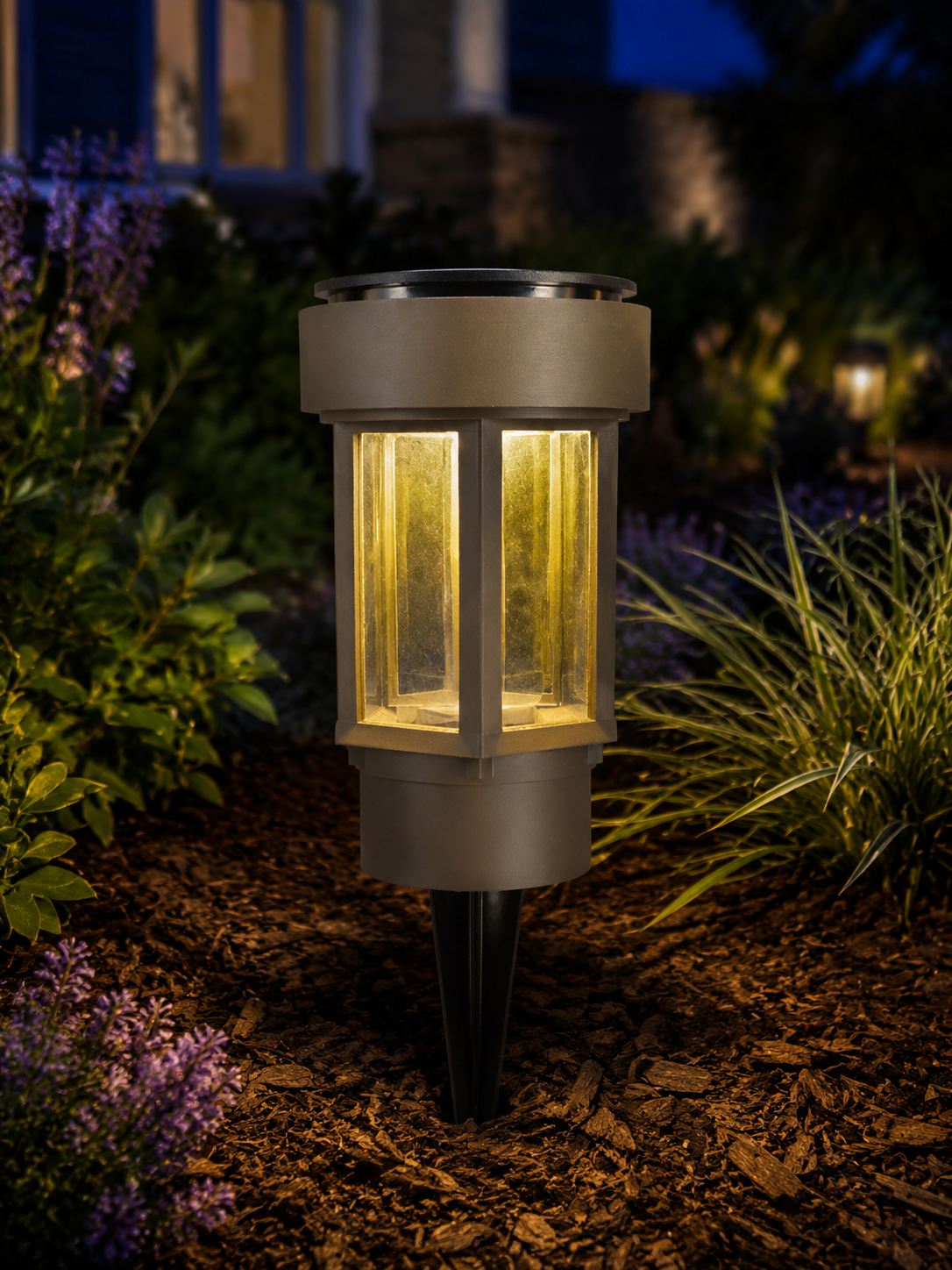 Decorative Clear Glass LED Solar Landscape Light – Olive Brown