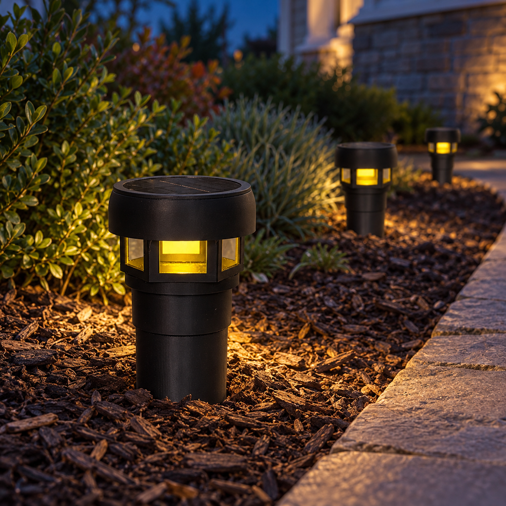 Decorative Solar LED Landscape Light with 3-Inch Riser – Black