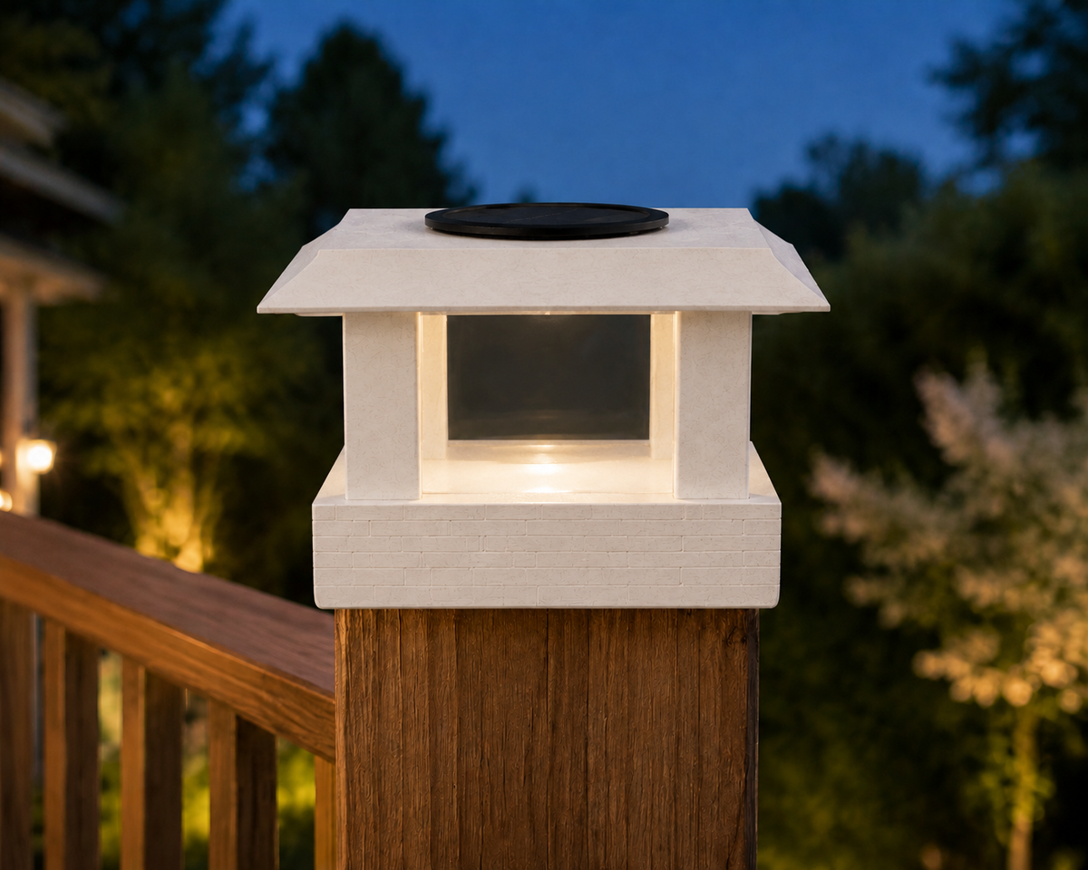 Classic Square 4.5-Inch Low-Profile Roof Solar Post Cap Light – Marble