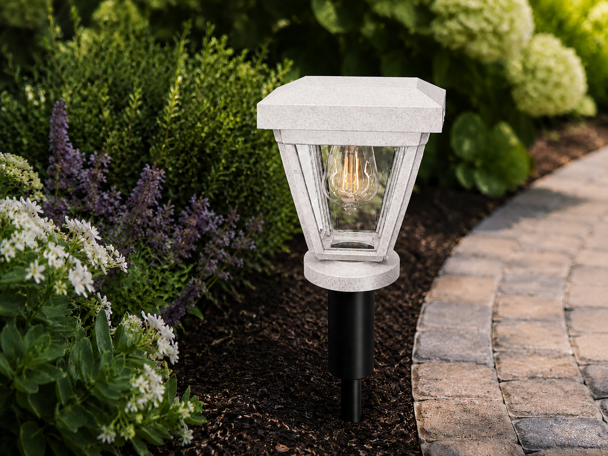 6 Inch Riser Lantern with Clear Glass LED Bulb Solar Landscape Light – Marble