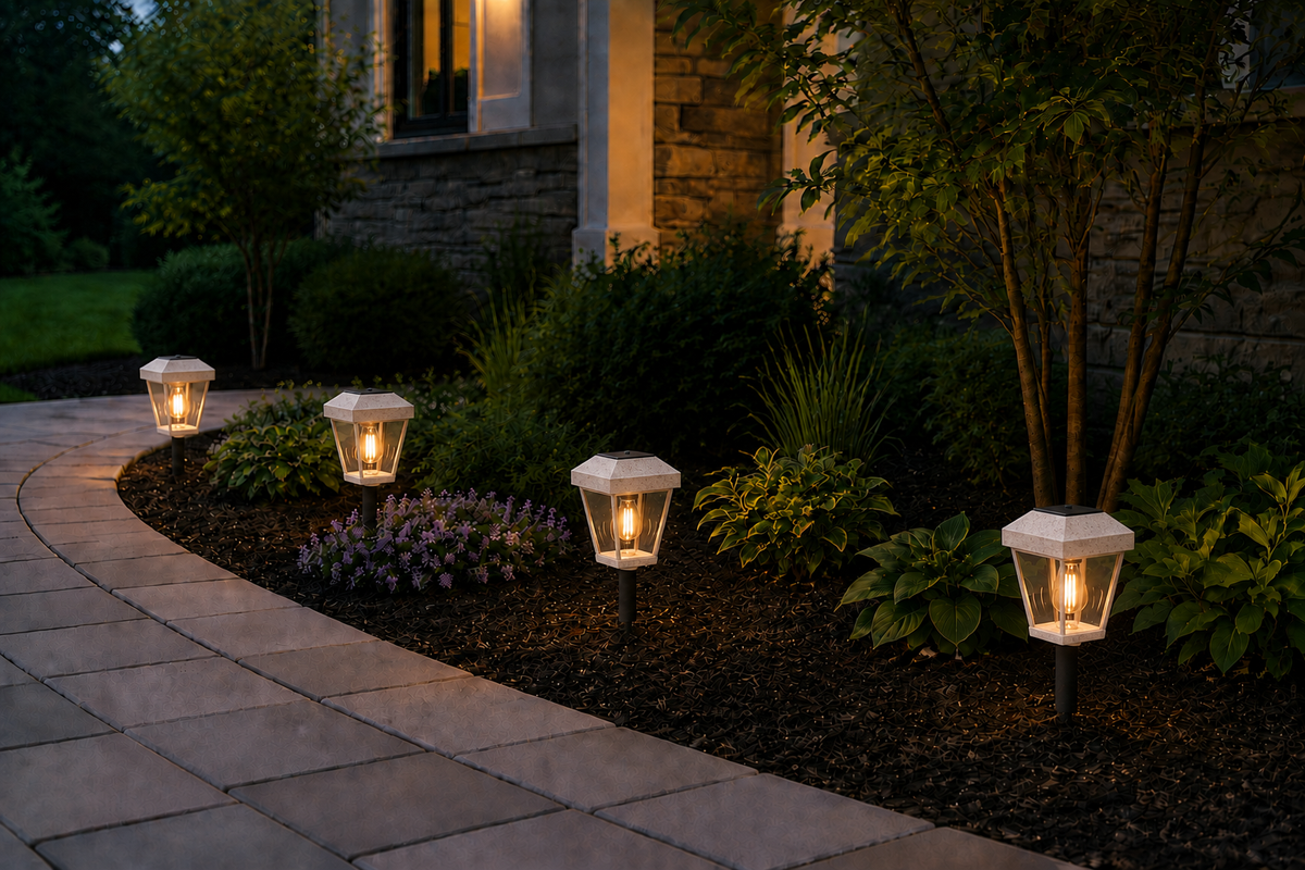 6 Inch Riser Lantern with Clear Glass LED Bulb Solar Landscape Light – Marble
