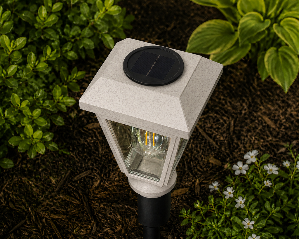 6 Inch Riser Lantern with Clear Glass LED Bulb Solar Landscape Light – Marble