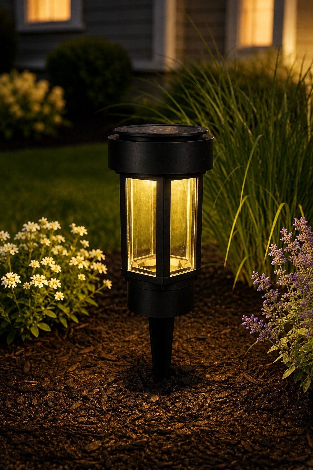 Decorative Clear Glass LED Solar Landscape Light – Black