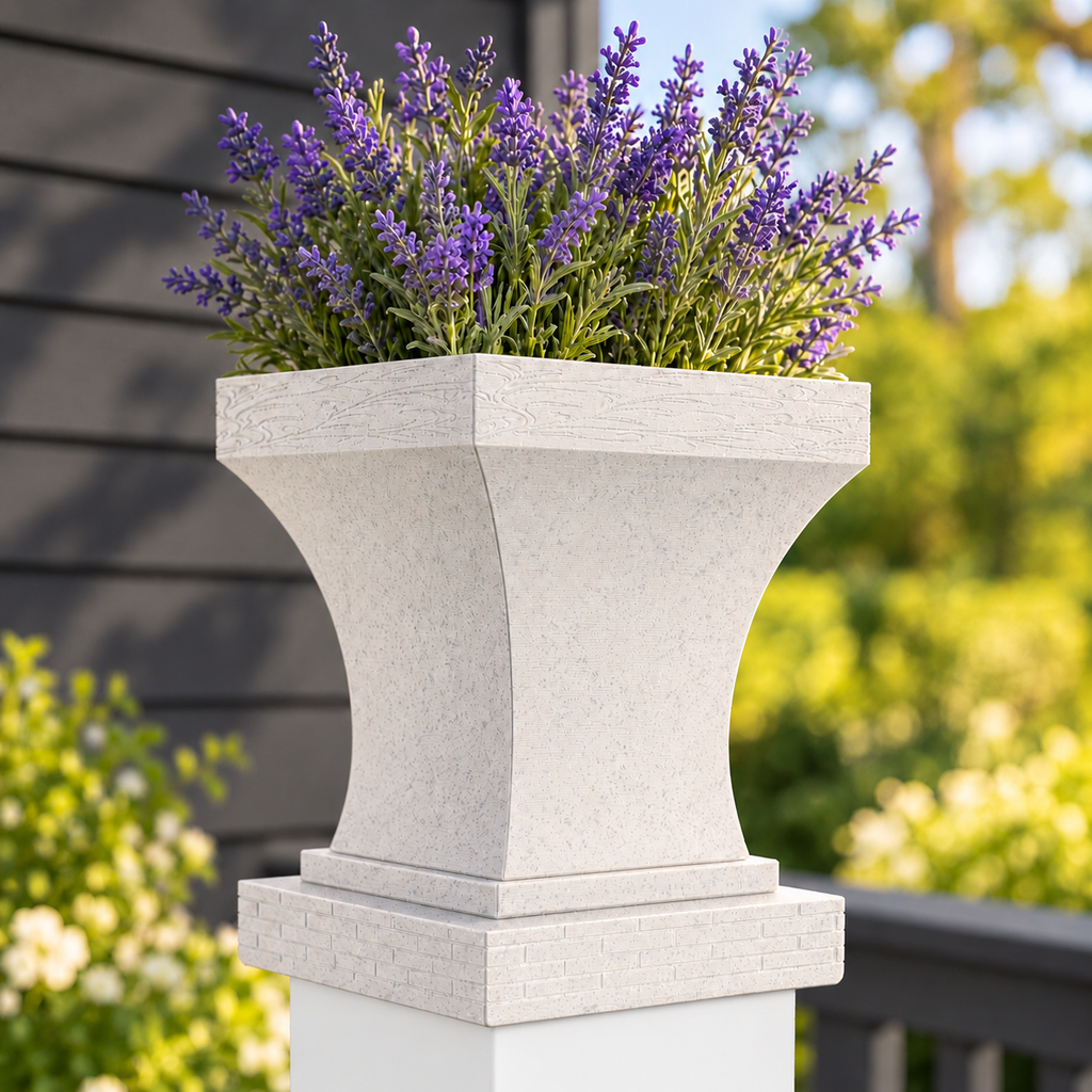 6x6 Post Cap Planter – Marble – Brick Base 6x6 Post Size