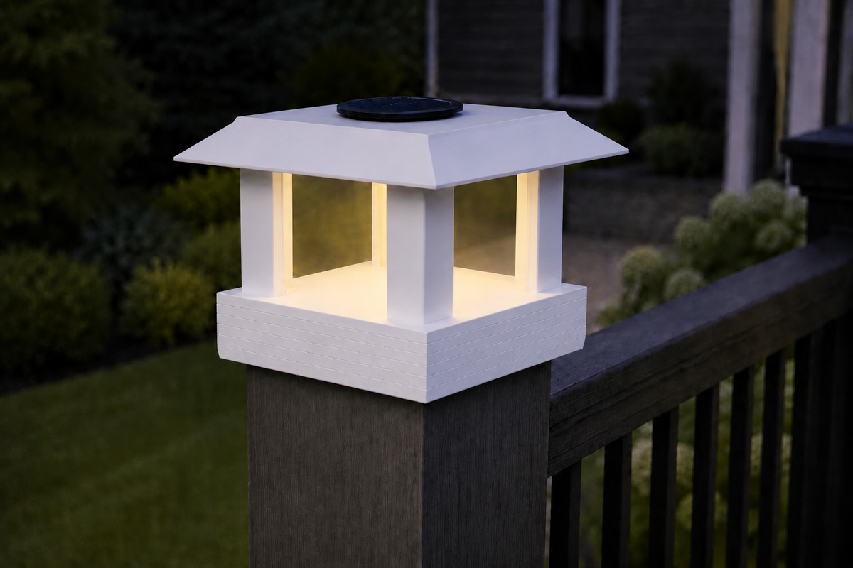 Classic Square 4.5-Inch Low-Profile Roof Solar Post Cap Light – White