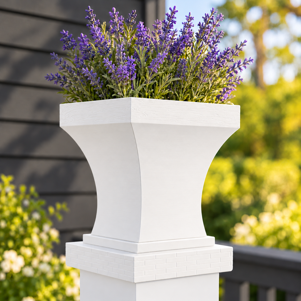 6x6 Post Cap Planter – White – Brick Base 6x6 Post Size