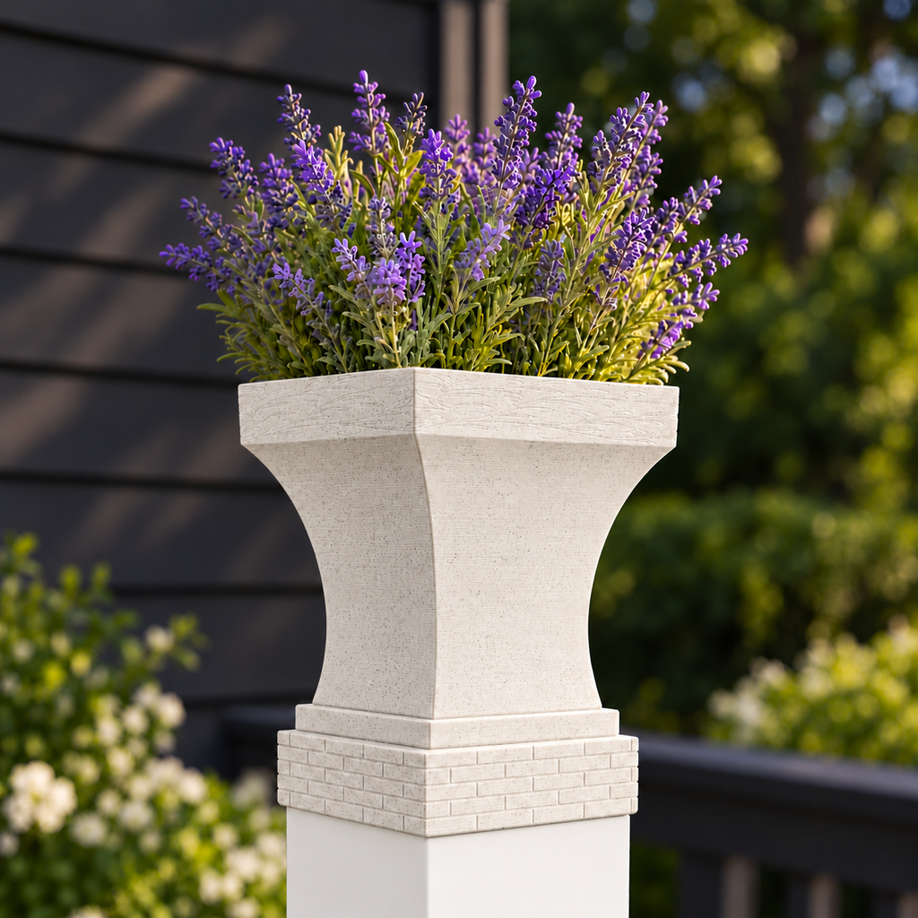 4x4 Post Cap Planter – Marble – Brick Base 4.5x4.5 Post Size
