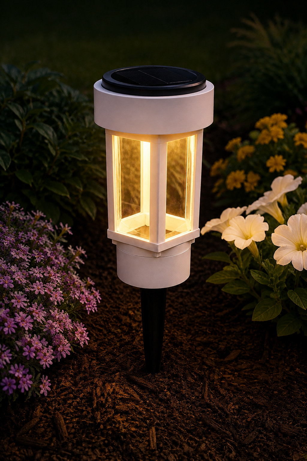 Decorative Clear Glass LED Solar Landscape Light – White