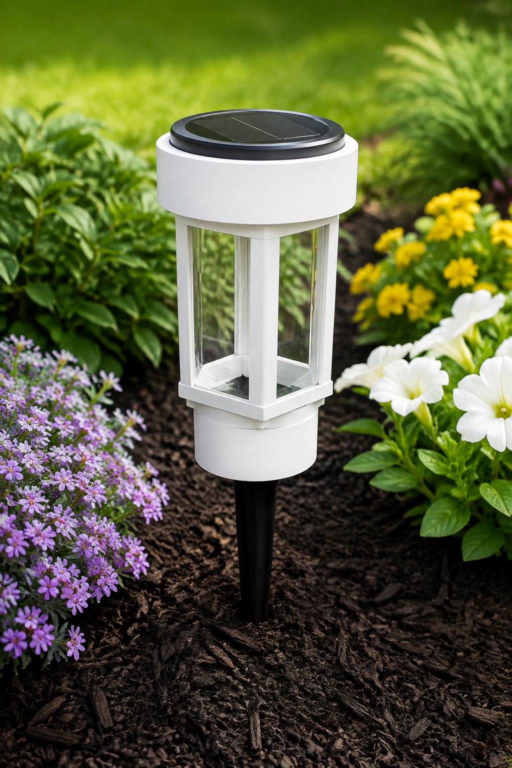Decorative Clear Glass LED Solar Landscape Light – White