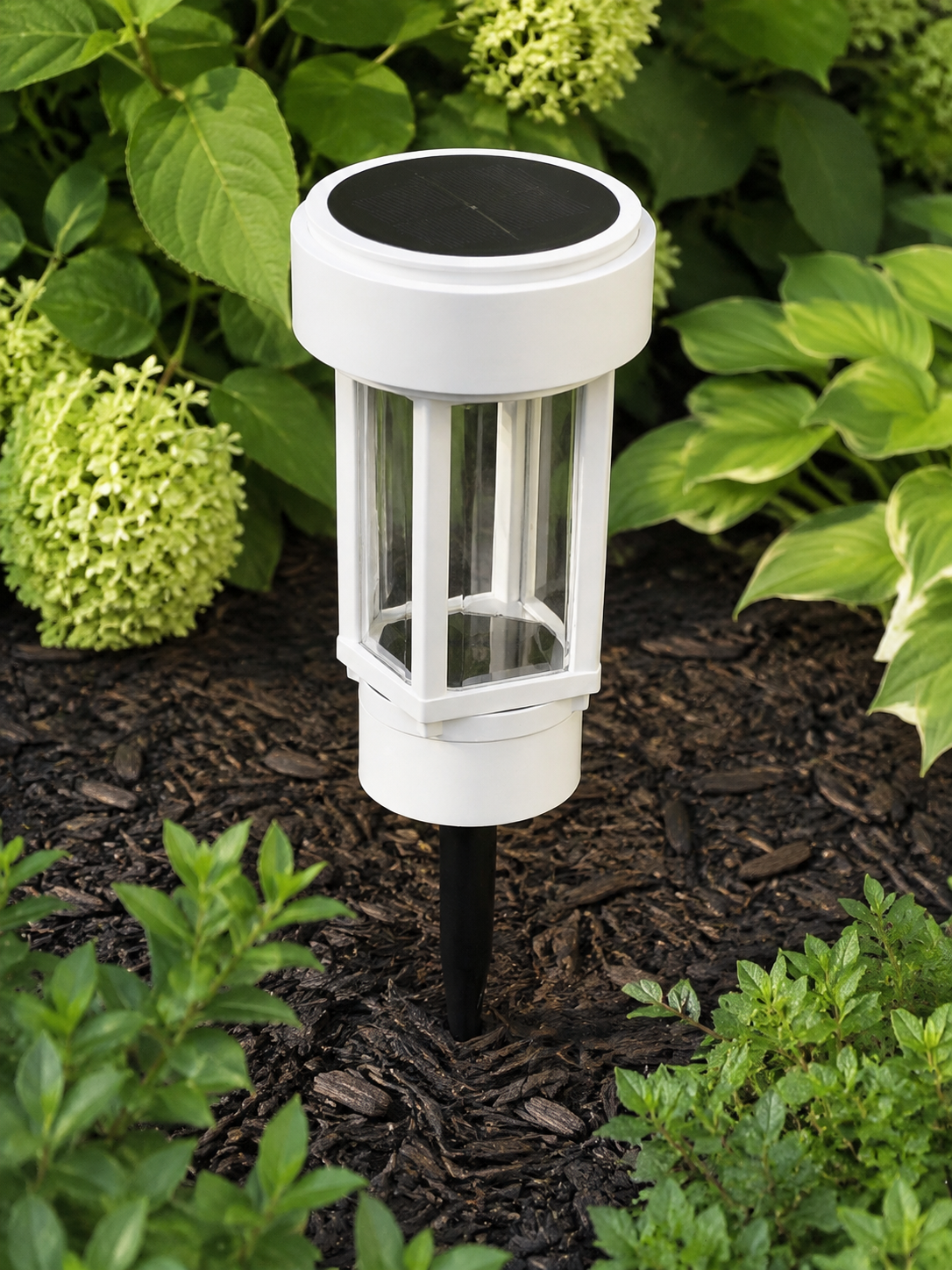 Decorative Clear Glass LED Solar Landscape Light – White