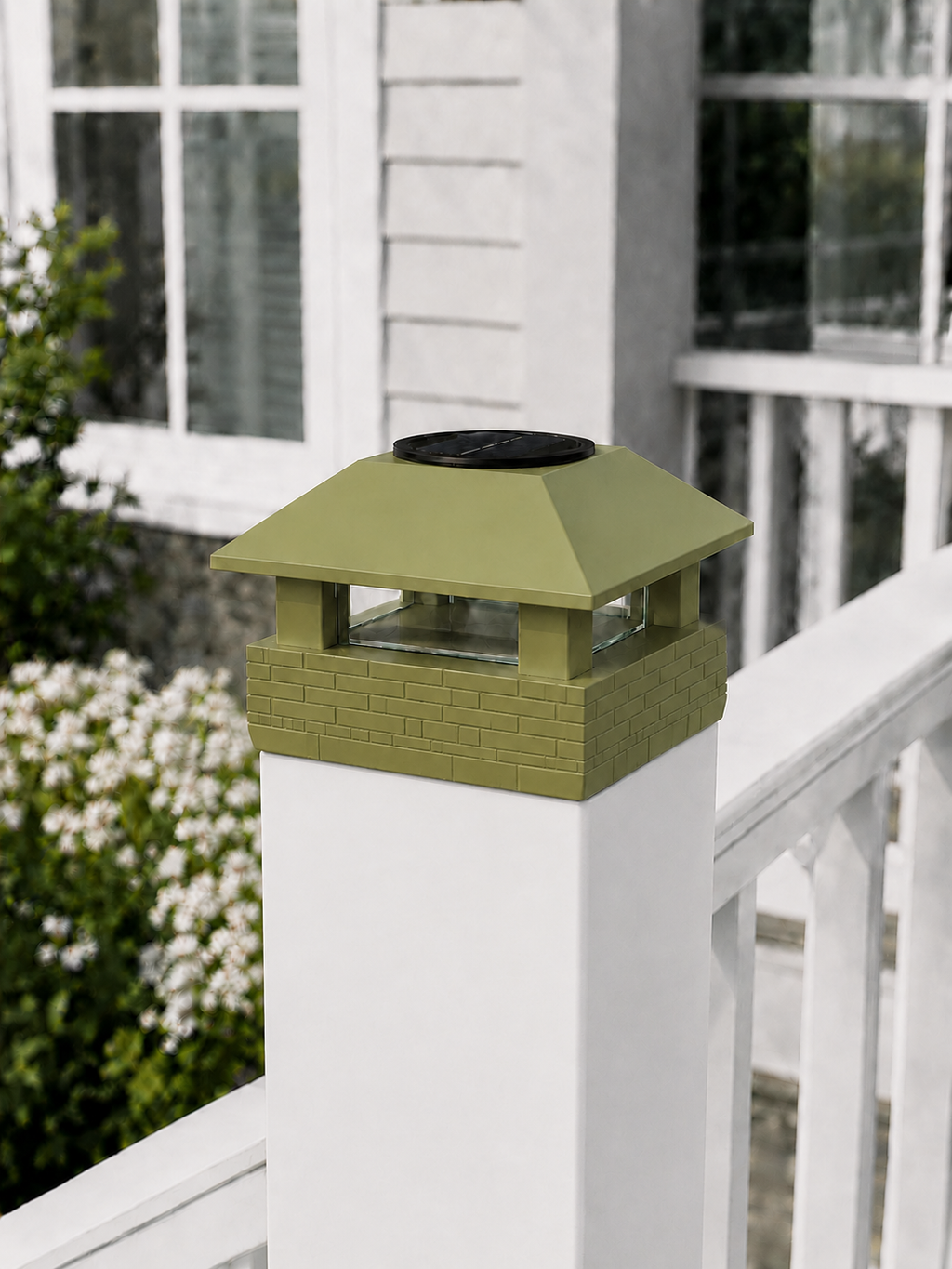 Square Column 4.5-Inch High-Profile Roof Solar Post Cap Mood Light – Natural Green