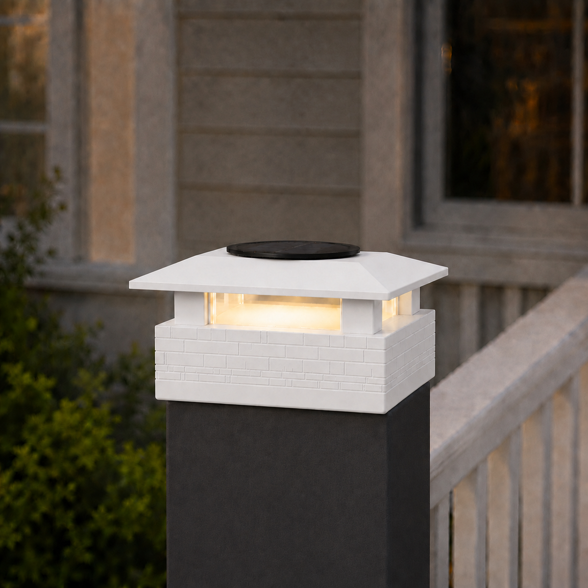 Square Column 4.5-Inch Low-Profile Roof Solar Post Cap Mood Light – White