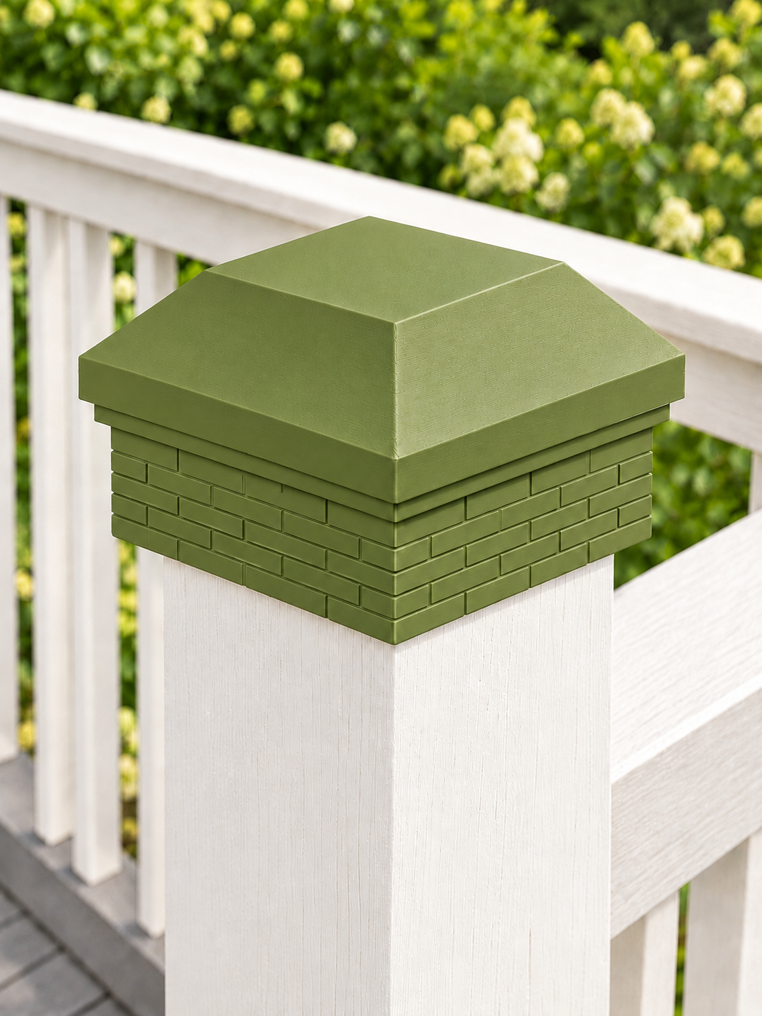 6x6 Post Cap – High Profile Roof with Brick Base – Natural Green – Fits 5.5″ Posts