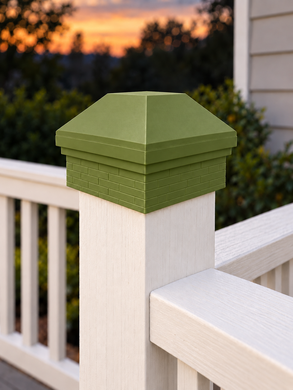 4×4 Post Cap – High Roof with Brick Base – Natural Green – Fits 3.5″ Posts