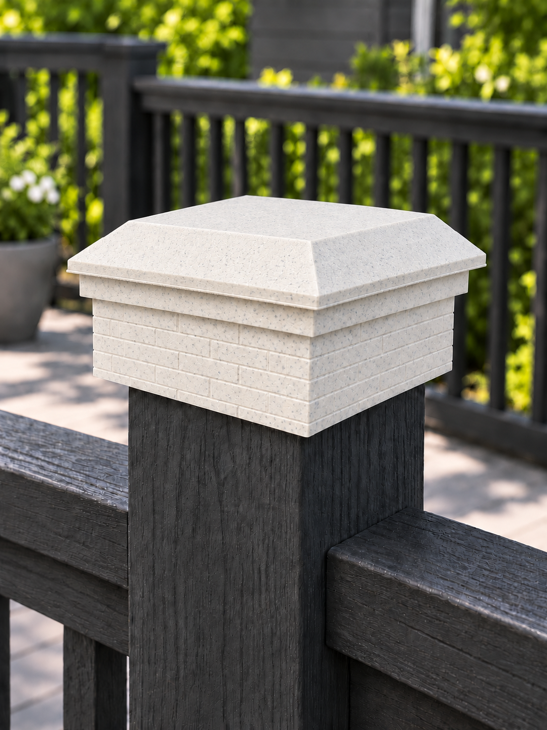 4×4 Post Cap – Low Profile Roof with Brick Base – Marble – Fits 4.5″ Posts