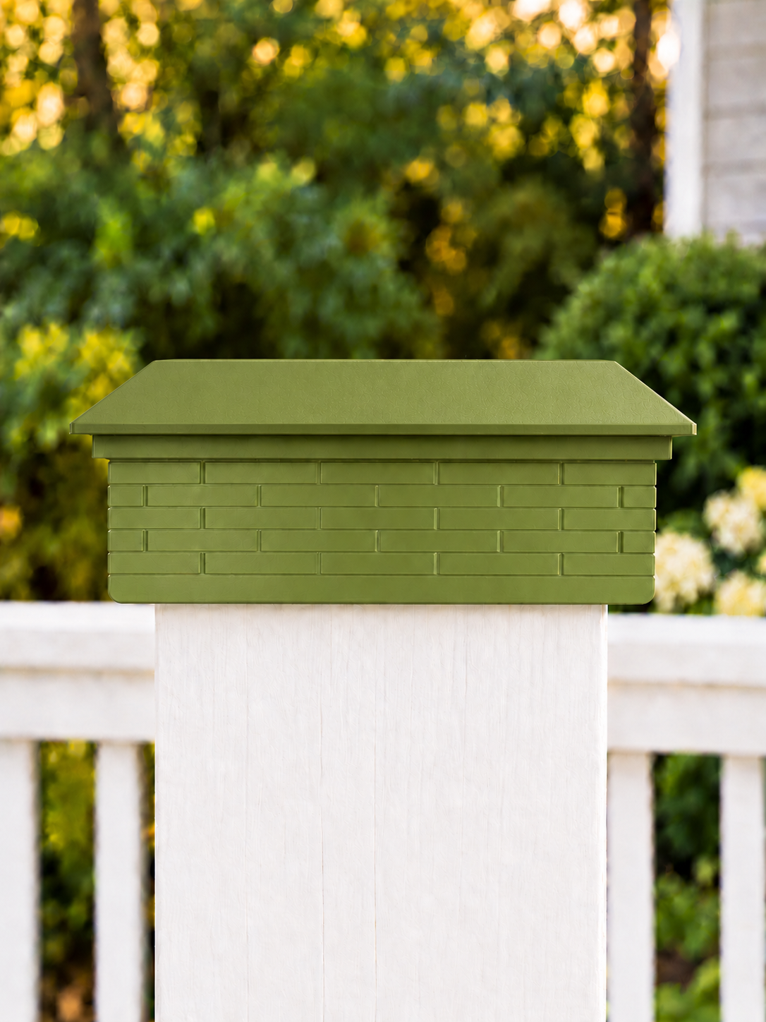 6x6 Post Cap – Low Profile Roof with Brick Base – Natural Green – Fits 5.5″ Posts