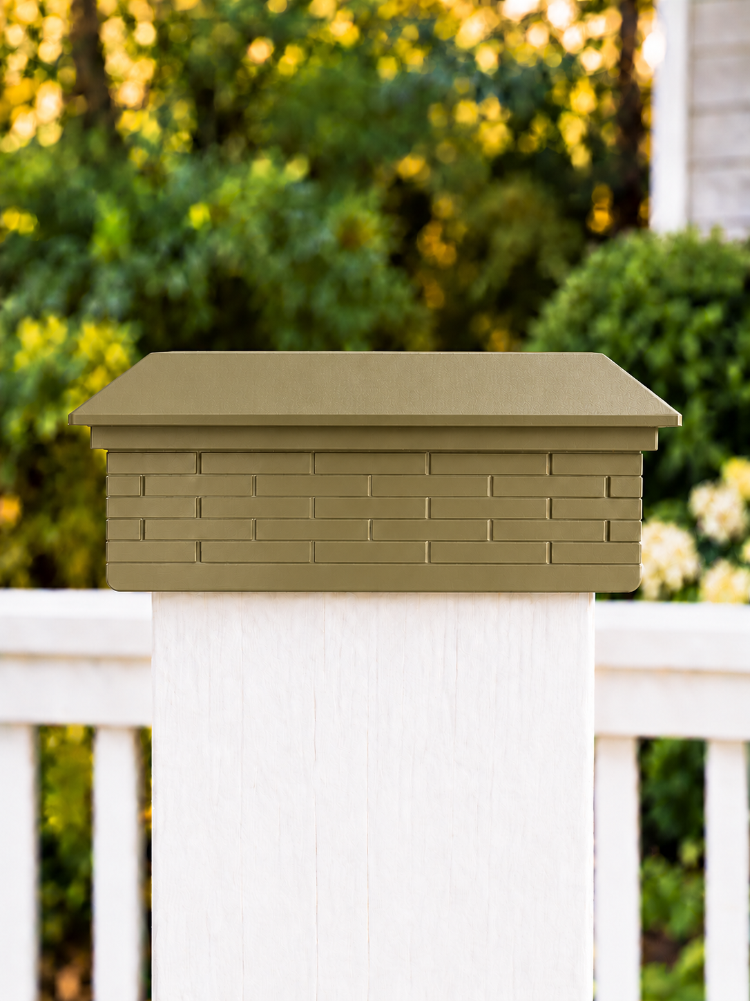 6x6 Post Cap – Low Profile Roof with Brick Base – Olive Brown – Fits 5.5″ Posts
