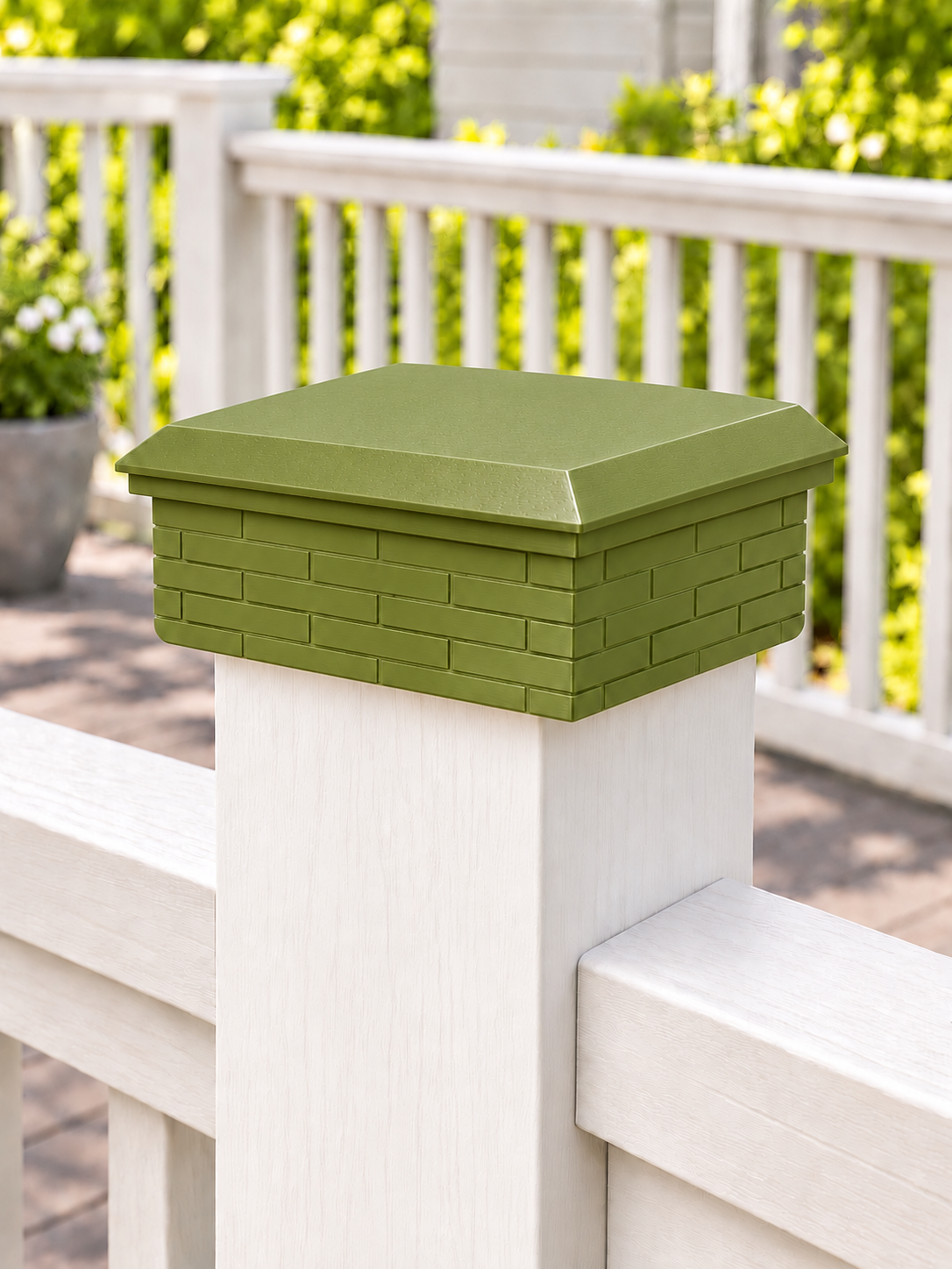 6x6 Post Cap – Low Profile Roof with Brick Base – Natural Green – Fits 5.5″ Posts