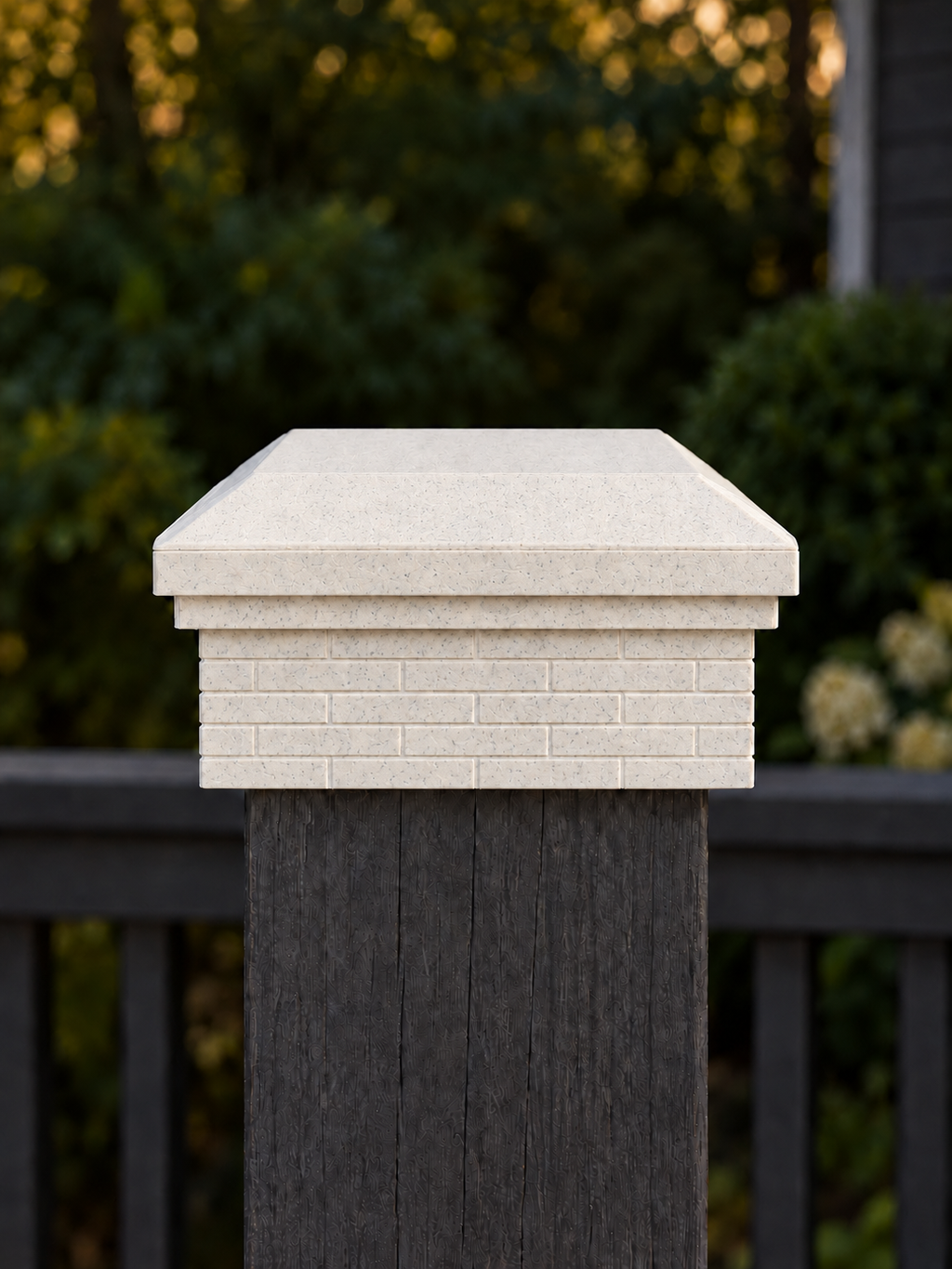 4×4 Post Cap – Low Profile Roof with Brick Base – Marble – Fits 4″ Posts