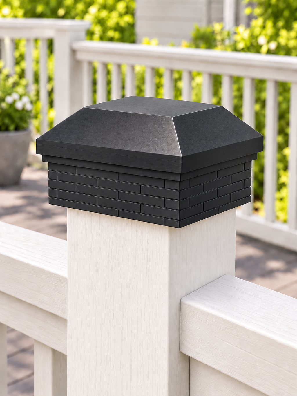 6x6 Post Cap – High Profile Roof with Brick Base – Black – Fits 6″ Posts