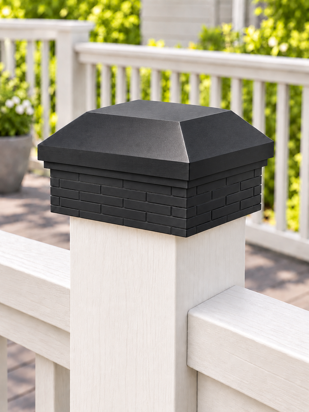 6x6 Post Cap – High Profile Roof with Brick Base – Black – Fits 5.5″ Posts