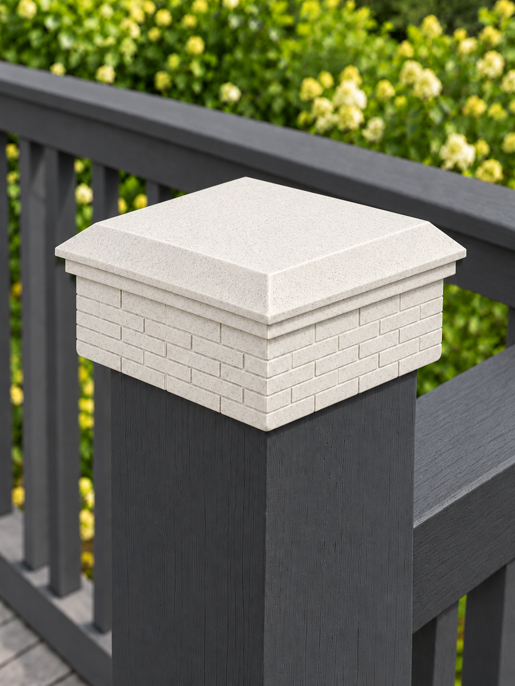 6x6 Post Cap – Low Profile Roof with Brick Base – Marble – Fits 6″ Posts