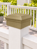 4×4 Post Cap – Low Profile Roof with Brick Base – Olive Brown – Fits 4″ Posts