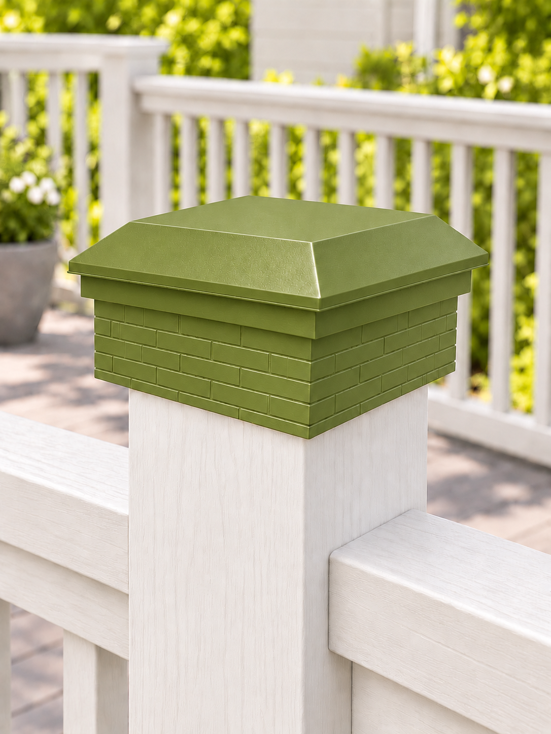 4×4 Post Cap – Low Profile Roof with Brick Base – Natural Green – Fits 4.5″ Posts