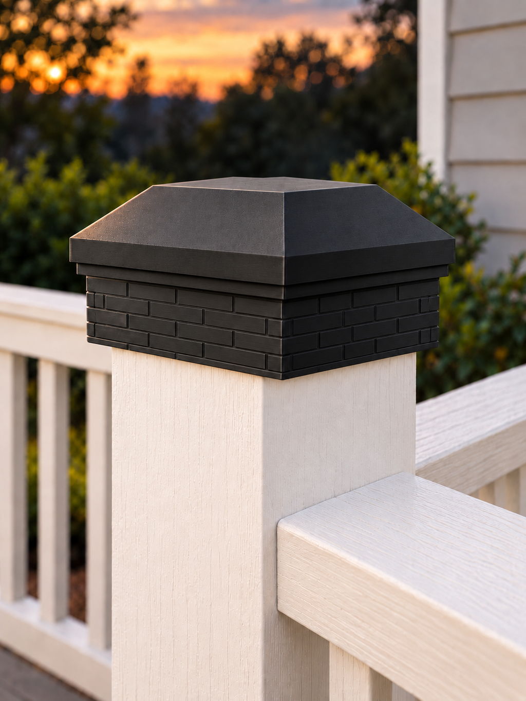 6x6 Post Cap – High Profile Roof with Brick Base – Black – Fits 6″ Posts