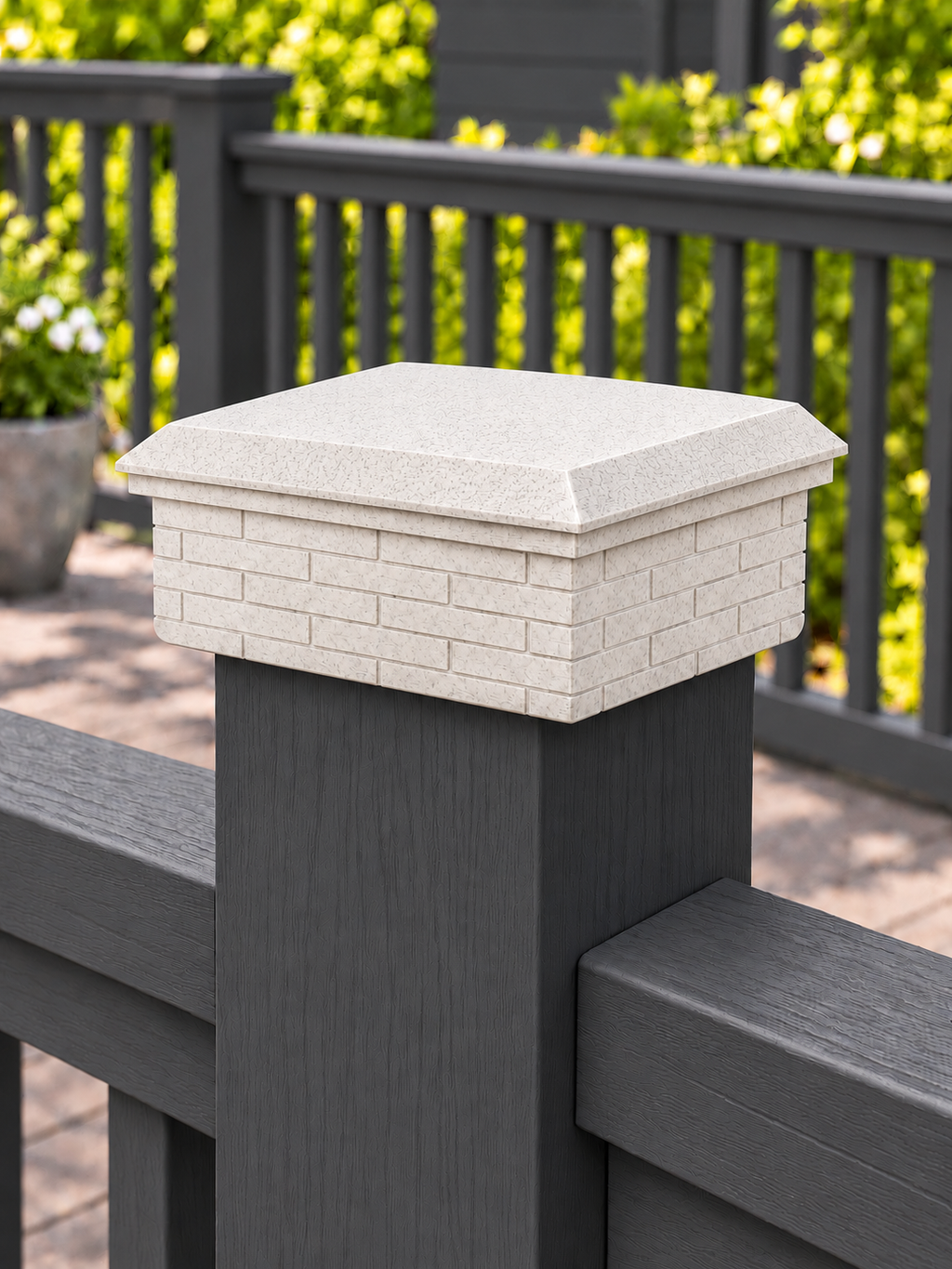 6x6 Post Cap – Low Profile Roof with Brick Base – Marble – Fits 6″ Posts