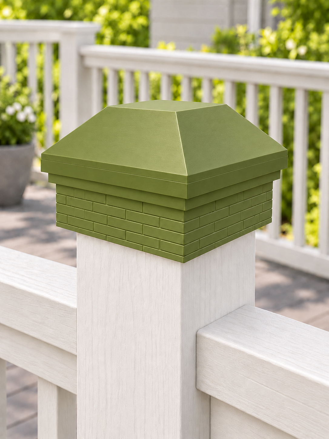 4×4 Post Cap – High Profile Roof with Brick Base – Natural Green – Fits 4.5″ Posts