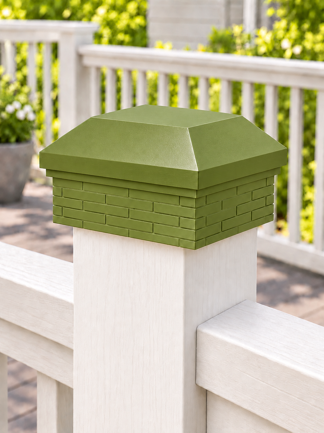 6x6 Post Cap – High Profile Roof with Brick Base – Natural Green – Fits 5.5″ Posts