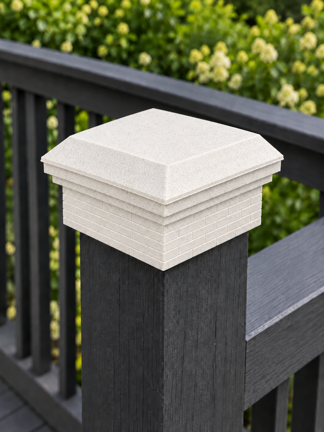 4×4 Post Cap – Low Profile Roof with Brick Base – Marble – Fits 3.5″ Posts