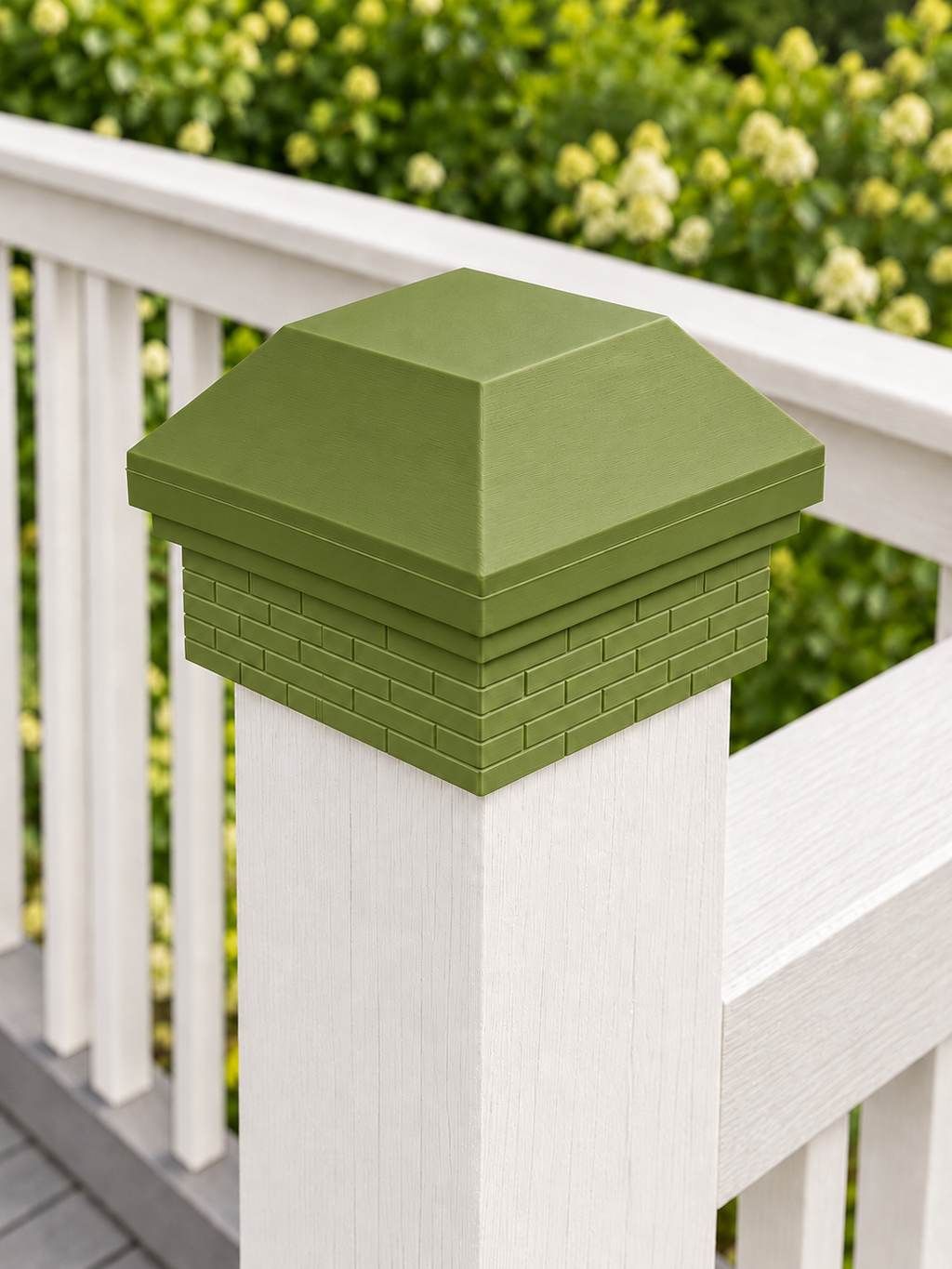4×4 Post Cap – High Profile Roof with Brick Base – Natural Green – Fits 4″ Posts