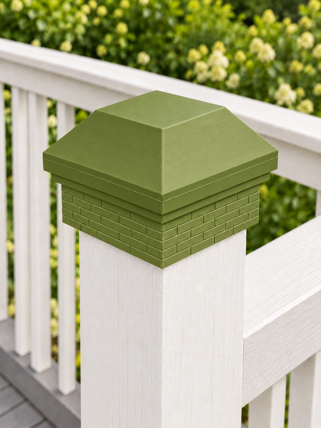 4×4 Post Cap – High Profile Roof with Brick Base – Natural Green – Fits 4″ Posts