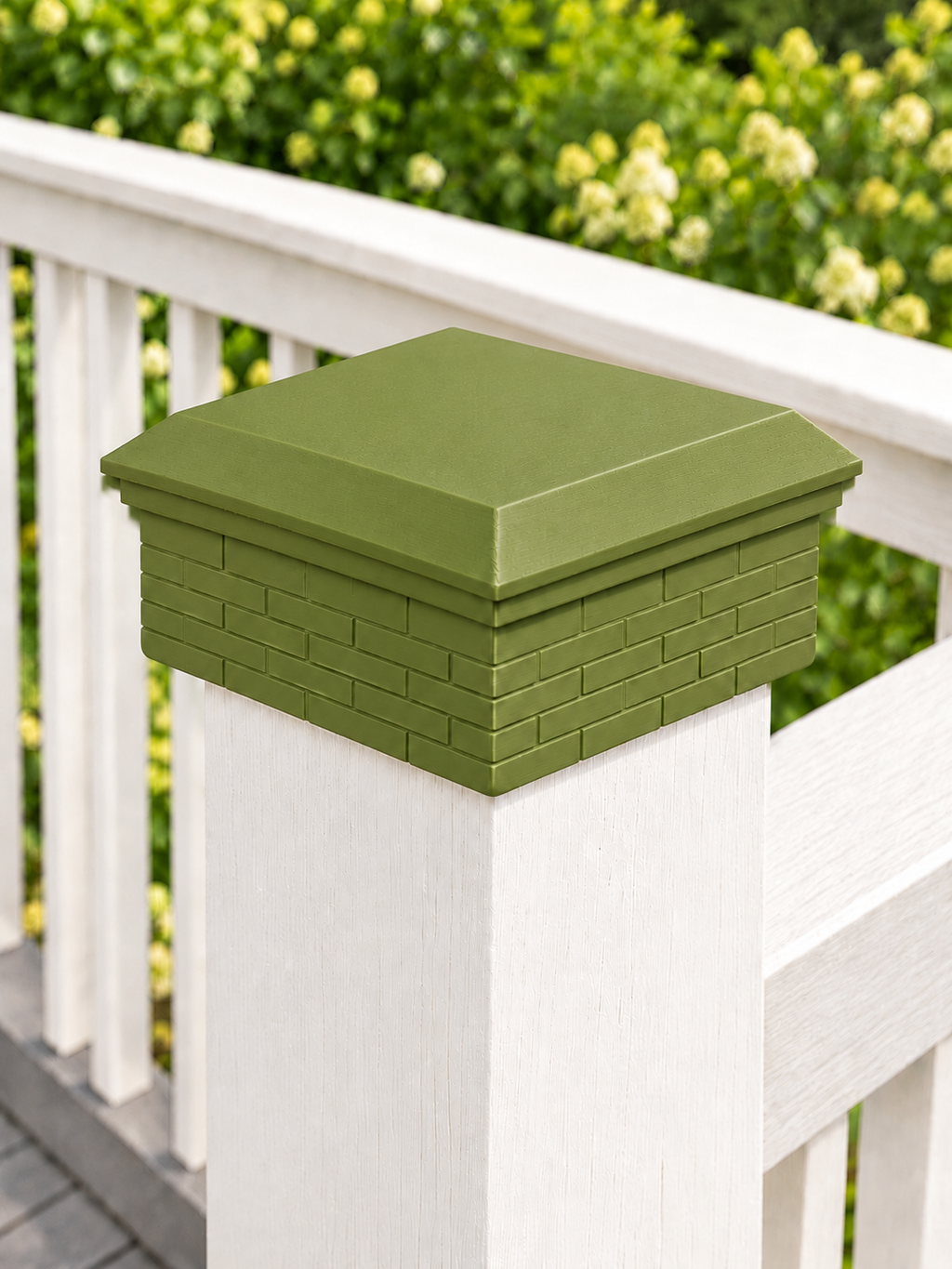 6x6 Post Cap – Low Profile Roof with Brick Base – Natural Green – Fits 6″ Posts