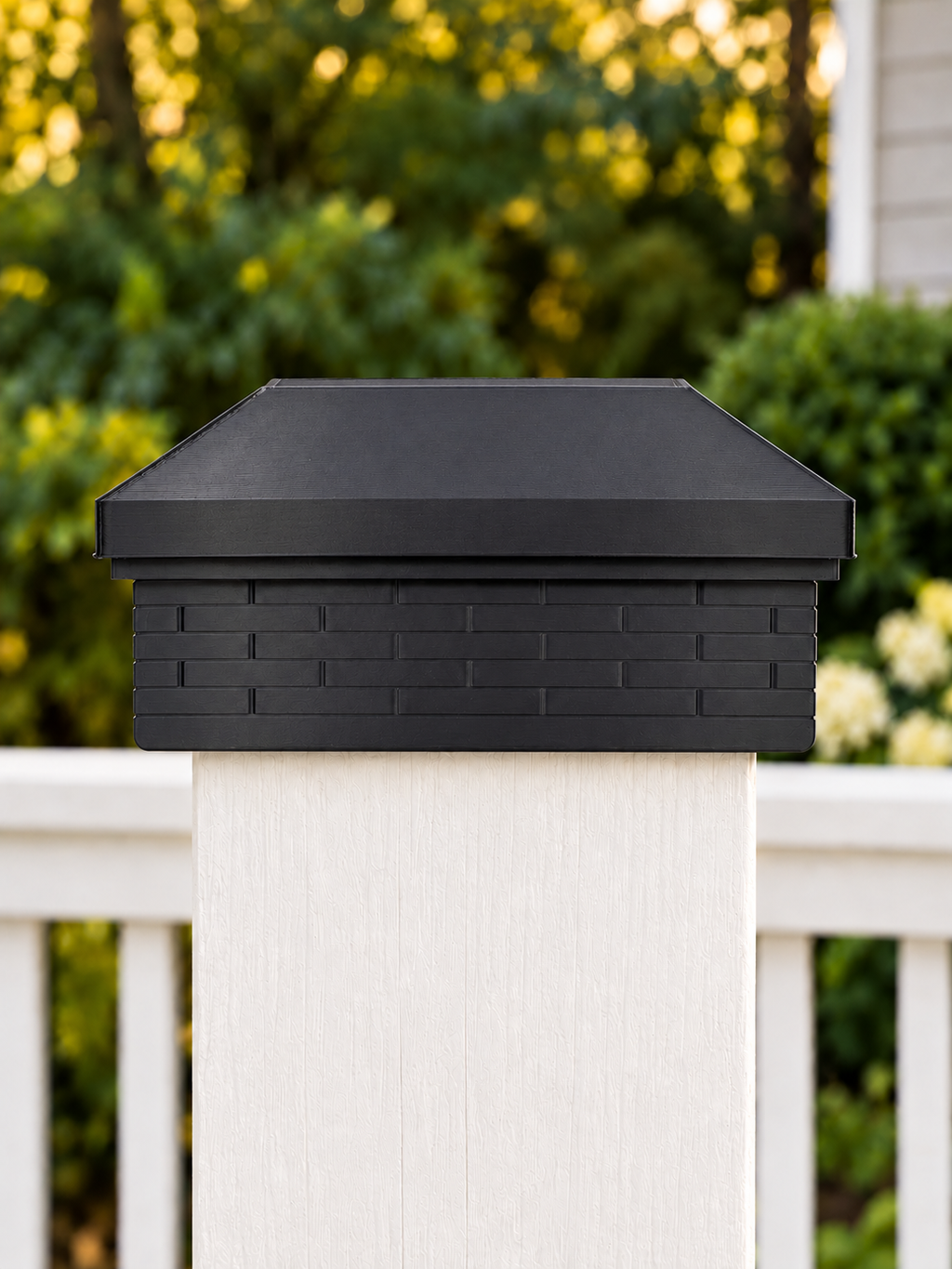 6x6 Post Cap – High Profile Roof with Brick Base – Black – Fits 6″ Posts