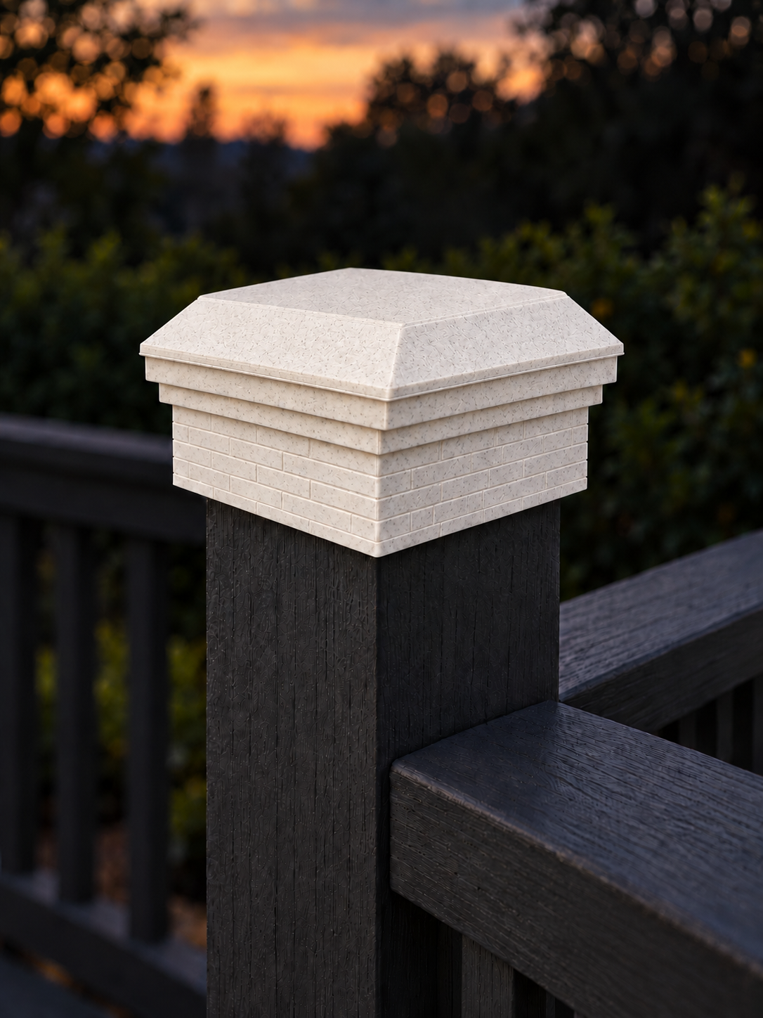 4×4 Post Cap – Low Profile Roof with Brick Base – Marble – Fits 4″ Posts