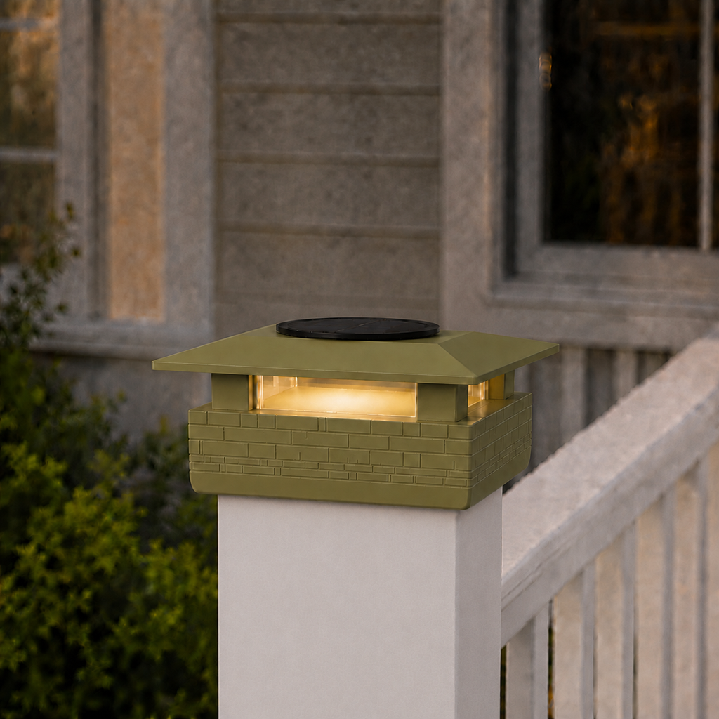 Square Column 4.5-Inch Low-Profile Roof Solar Post Cap Mood Light – Natural Green