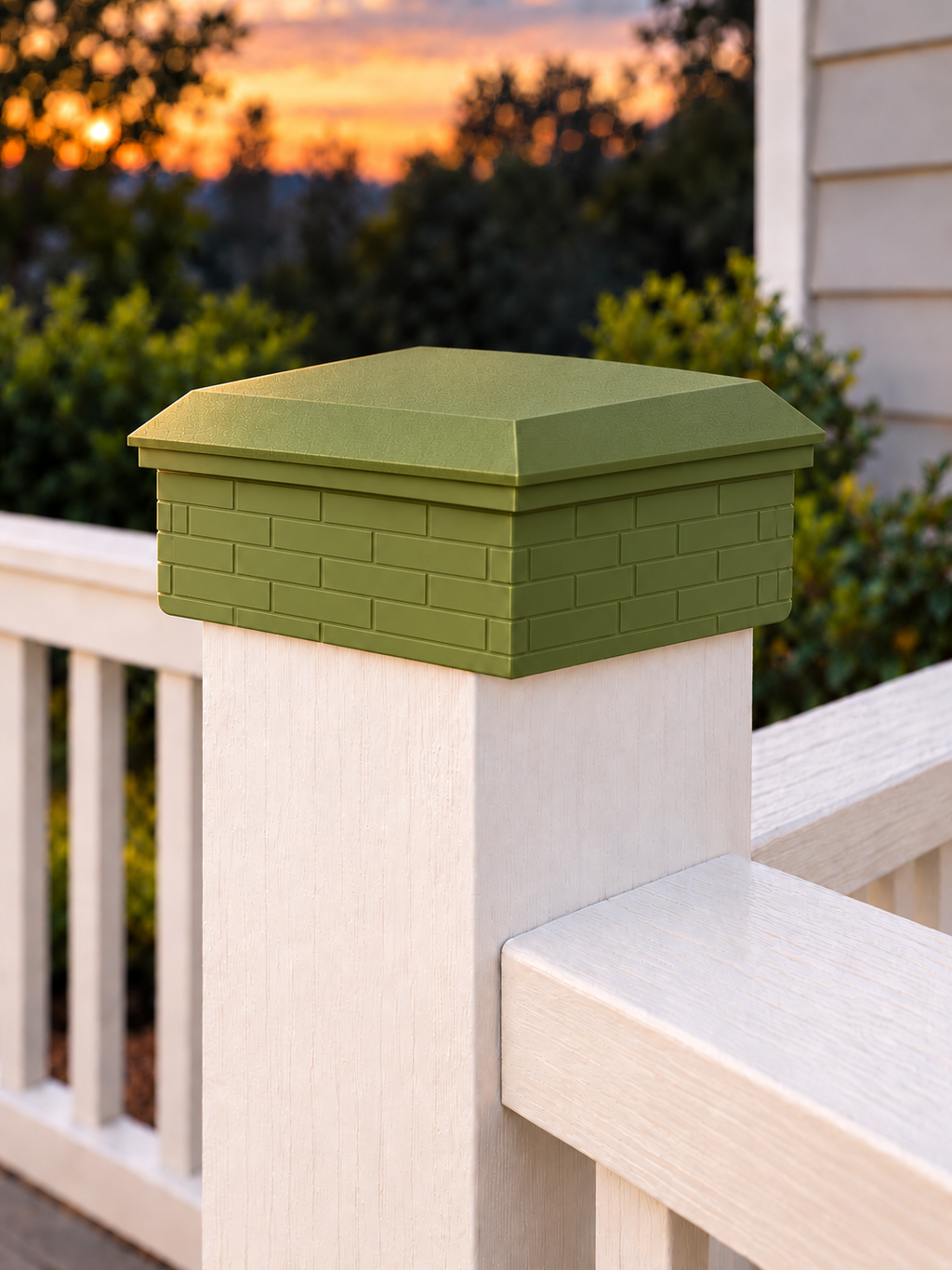 6x6 Post Cap – Low Profile Roof with Brick Base – Natural Green – Fits 6″ Posts